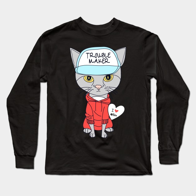 Cat the trouble maker Long Sleeve T-Shirt by D3monic
